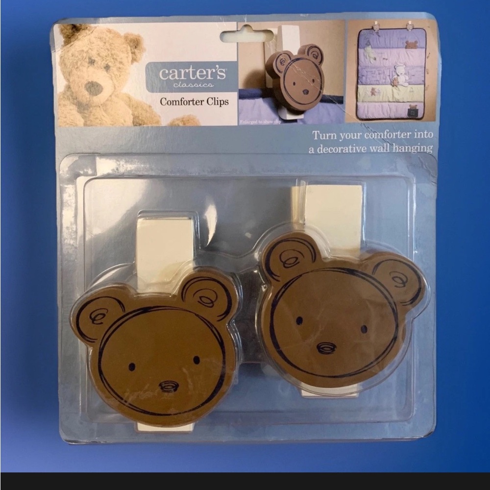 VTG CARTER'S Classics Nursery Baby COMFORTER CLIPS All About a Bear Wall Decor